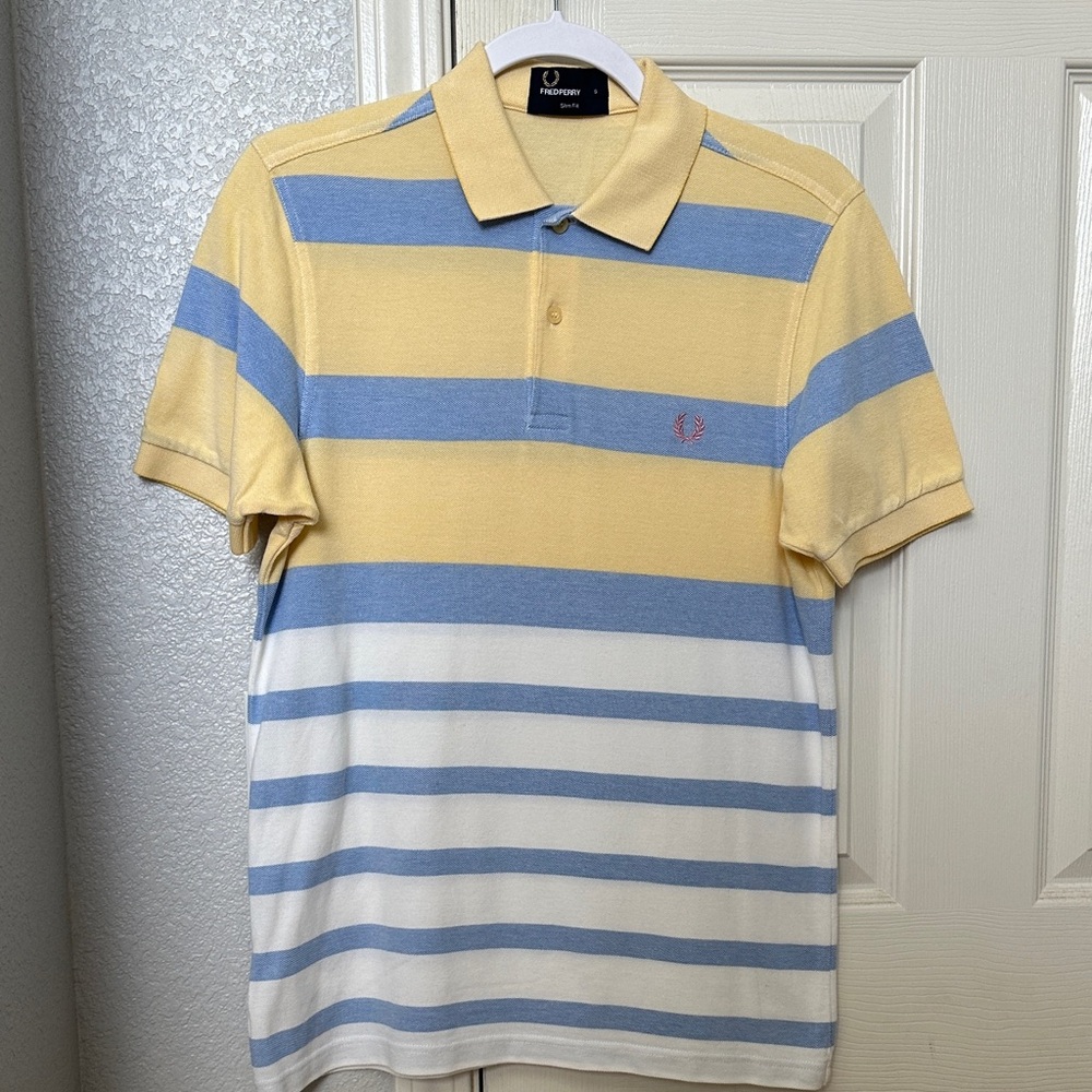 Fred Perry Yellow, Light Blue & White Striped Polo